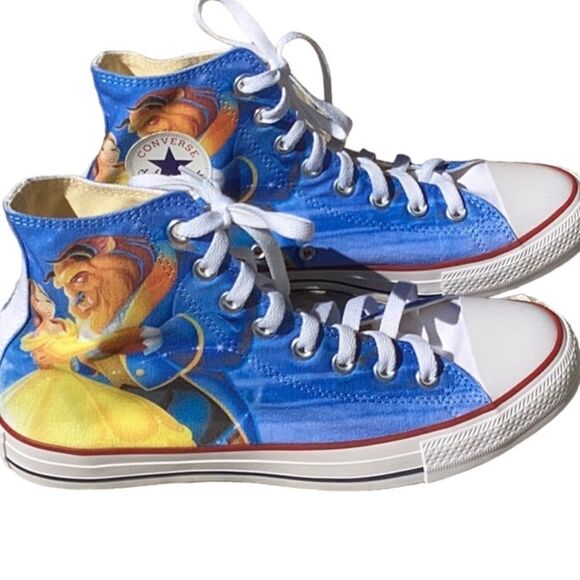 BEAUTY AND THE BEAST FAN ART HIGH TOP CONVERSE CUSTOM SNEAKER MEN 8.5 WOMEN 10.5 - Picture 6 of 14